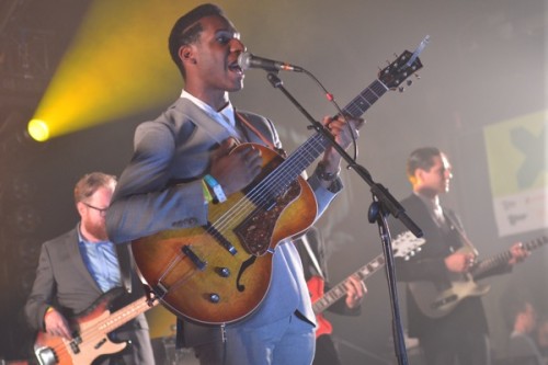 Leon Bridges performing at the Hype Hotel