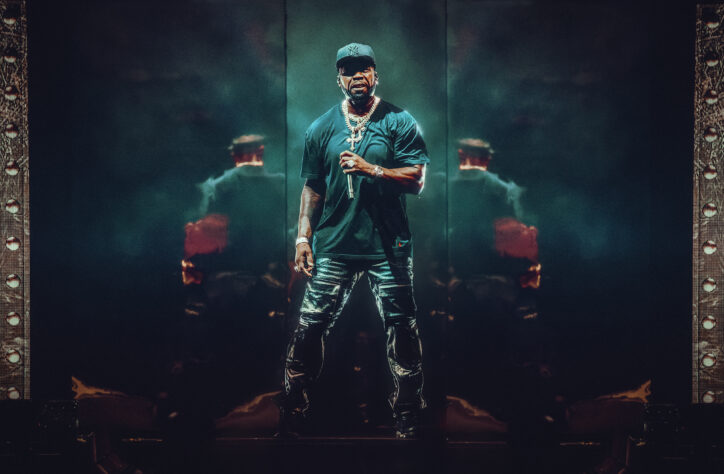 50 Cent performs on The Final Lap Tour at the Scotiabank Saddledome on September 10, 2023. Photo by Jarrett Edmund.